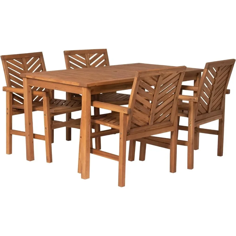 

Person Outdoor Wood Chevron Patio Furniture Dining Set Table Chairs All Weather Backyard Conversation Garden Poolside Balcony