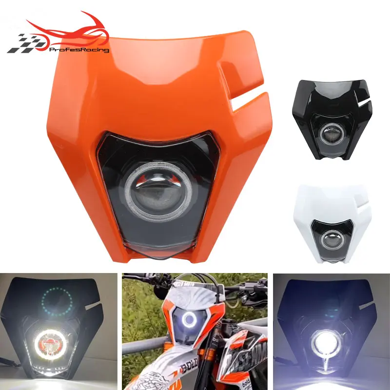 

New Motorcycles Headlight Round LED Wick Head Headlamps Supermoto Fairing For Motocross Enduro 2019 EXC SXF MX Dirt Bike