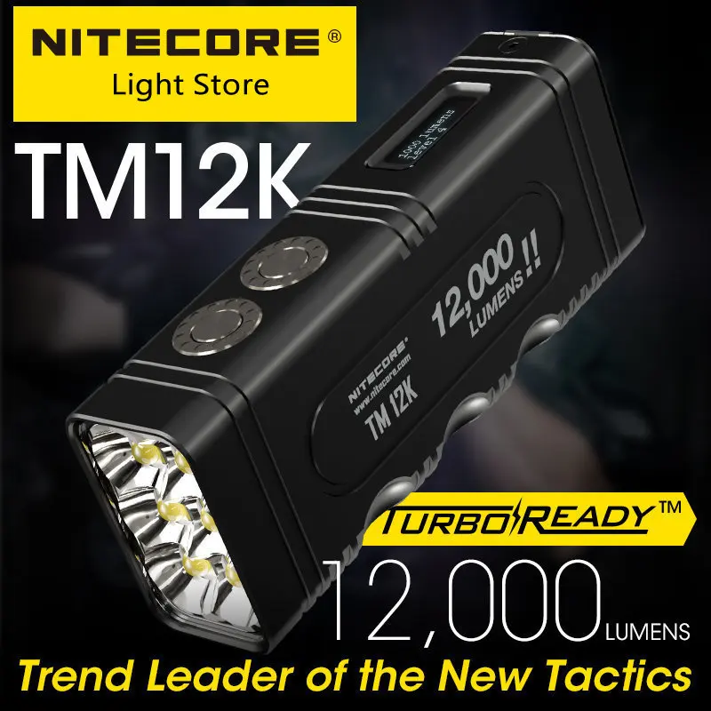 Original Nitecore TM12K Tactical Flashlight 12000Lms Powerful Rechargeable Super Bright 18W QC Searchlight 21700 Li-ion Battery