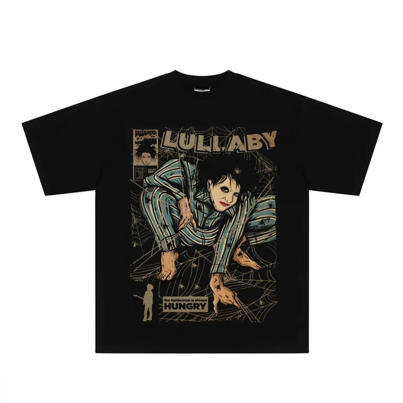 The Cure British Rock Band's Printed T-shirt Made of Pure Cotton Featuring An American Retro Style with A Small Collar and Loose