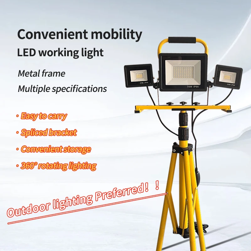 

outdoor Waterproof Work Lights with Adjustable Metal Telescoping Tripod, Detachable bracket, Three Head, Tunnel lighting