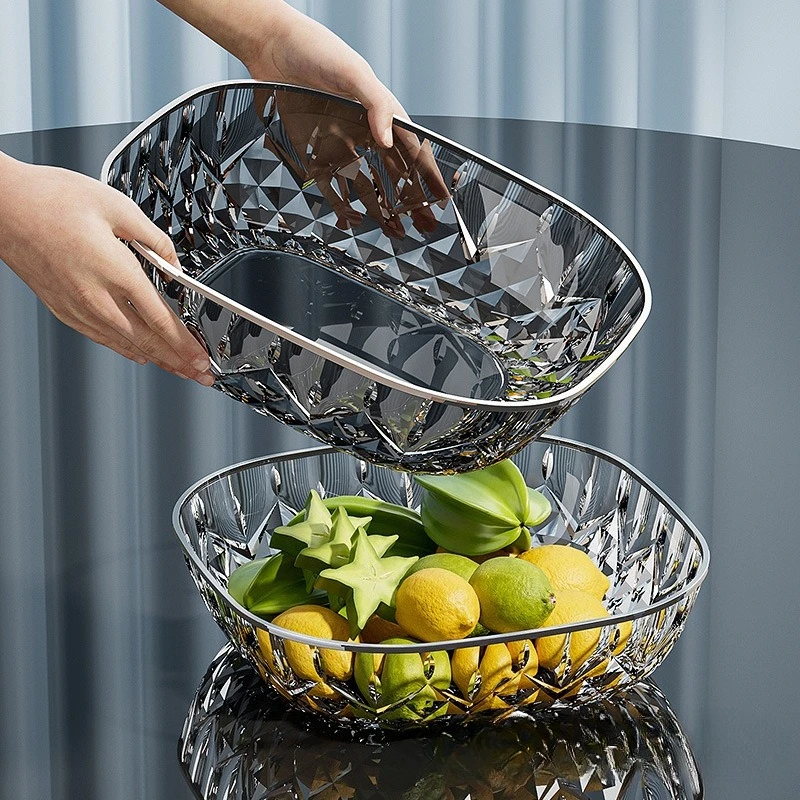 Light Luxury Home Fruit Bowl Salad Dessert Biscuit Tray Plastic Square Transparent Tray Phnom Penh Snack Tray Tableware