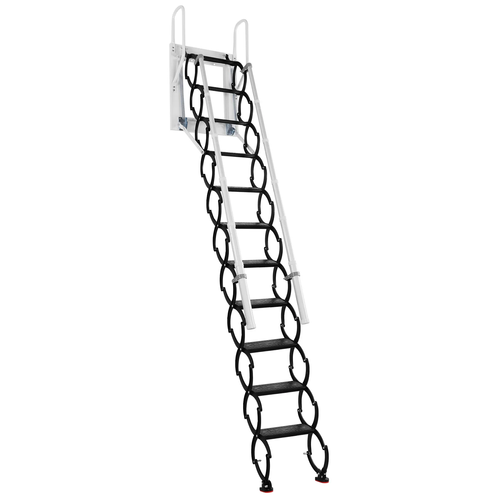 Metal Telescoping Step Ladder with 2 Handrails and Pull-Down System Load Capacity 660Lbs for Indoor Garage Basement Storehouse