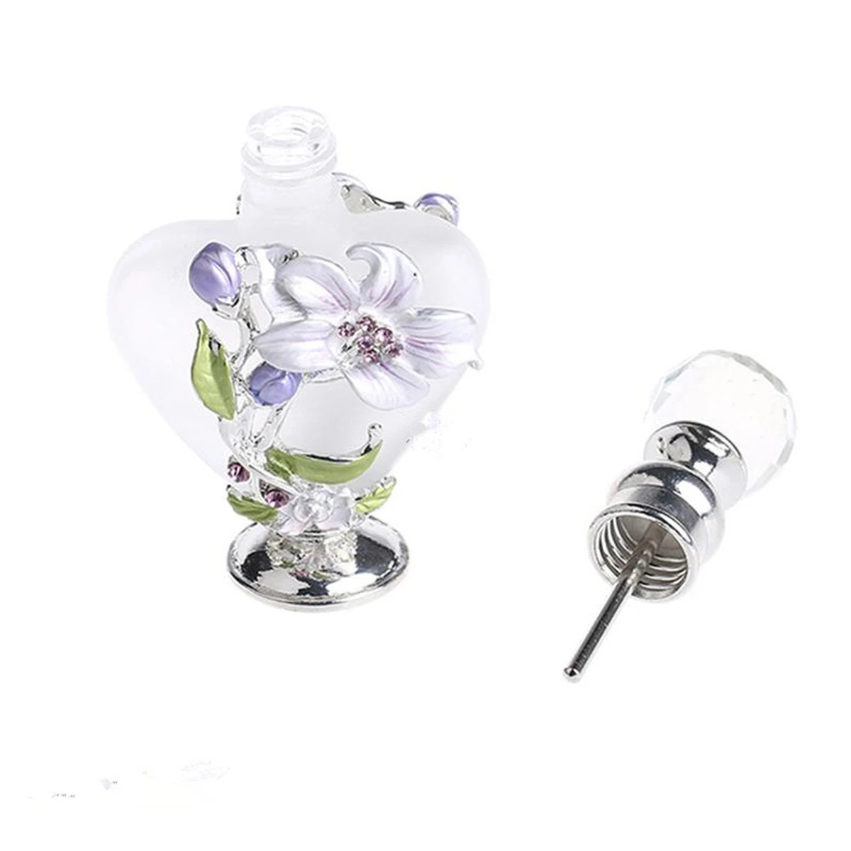 1pc 10ml Vintage Perfume Glass Bottle Flower Manual Painting Orchid Heart Shape Frosted Crystal Tube Diamond Cap Gift Decor Home