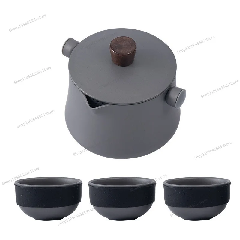 For Outdoor camping portable tea set with one pot and three cups of aluminum alloy ultra light tea set