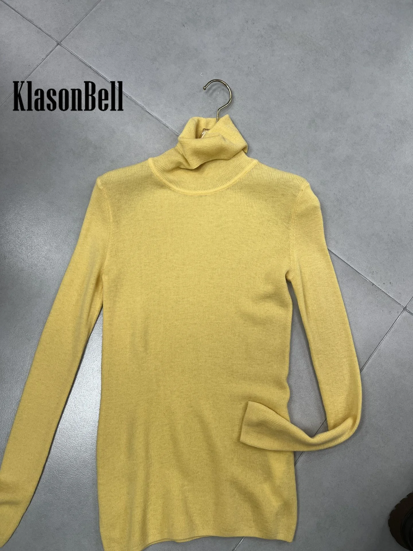 10.17 KlasonBell 100% Cashmere Knit Soft Fine Yarn Turtleneck Pullover Sweater Fashion Comfortable Subcoating Knitwear Women