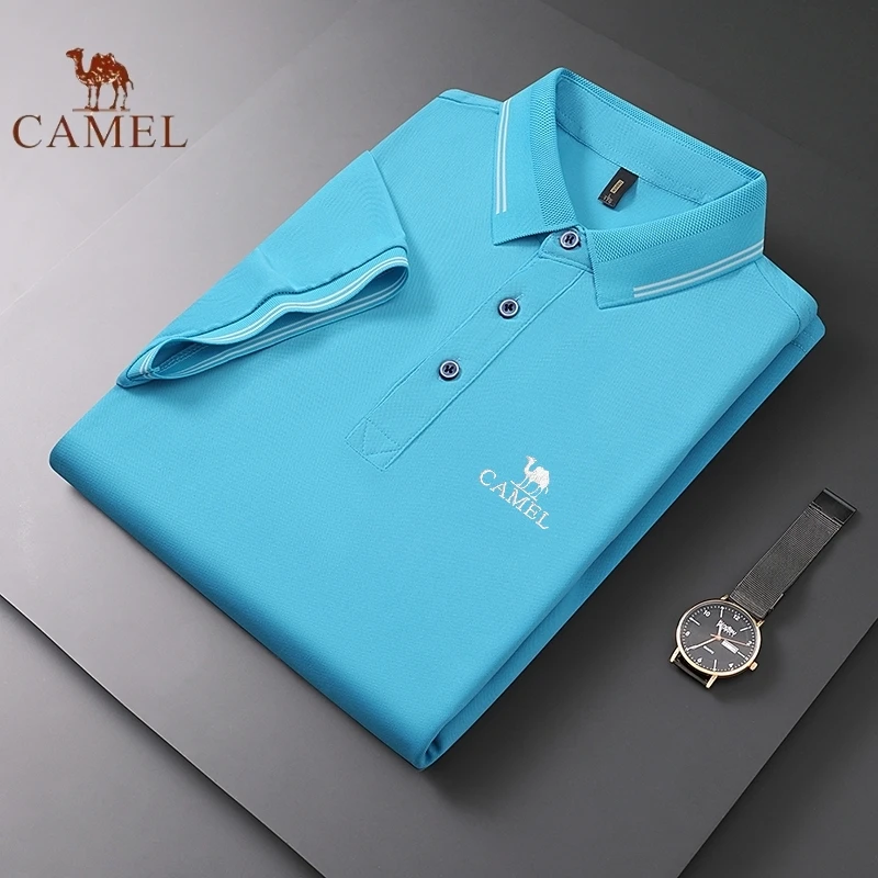 Verão novo bordado camelo camisa polo de manga curta para homens moda luxo casual confortável respirável camiseta topo