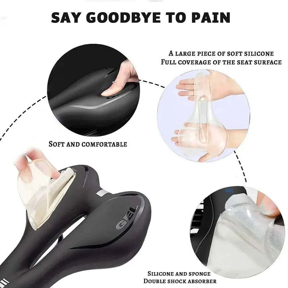 Bike Saddle Silicone Cushion Cycling Seat PU Leather Surface Silica Filled Gel TimeTrial Comfortable Shockproof Bicycle Saddle image 5