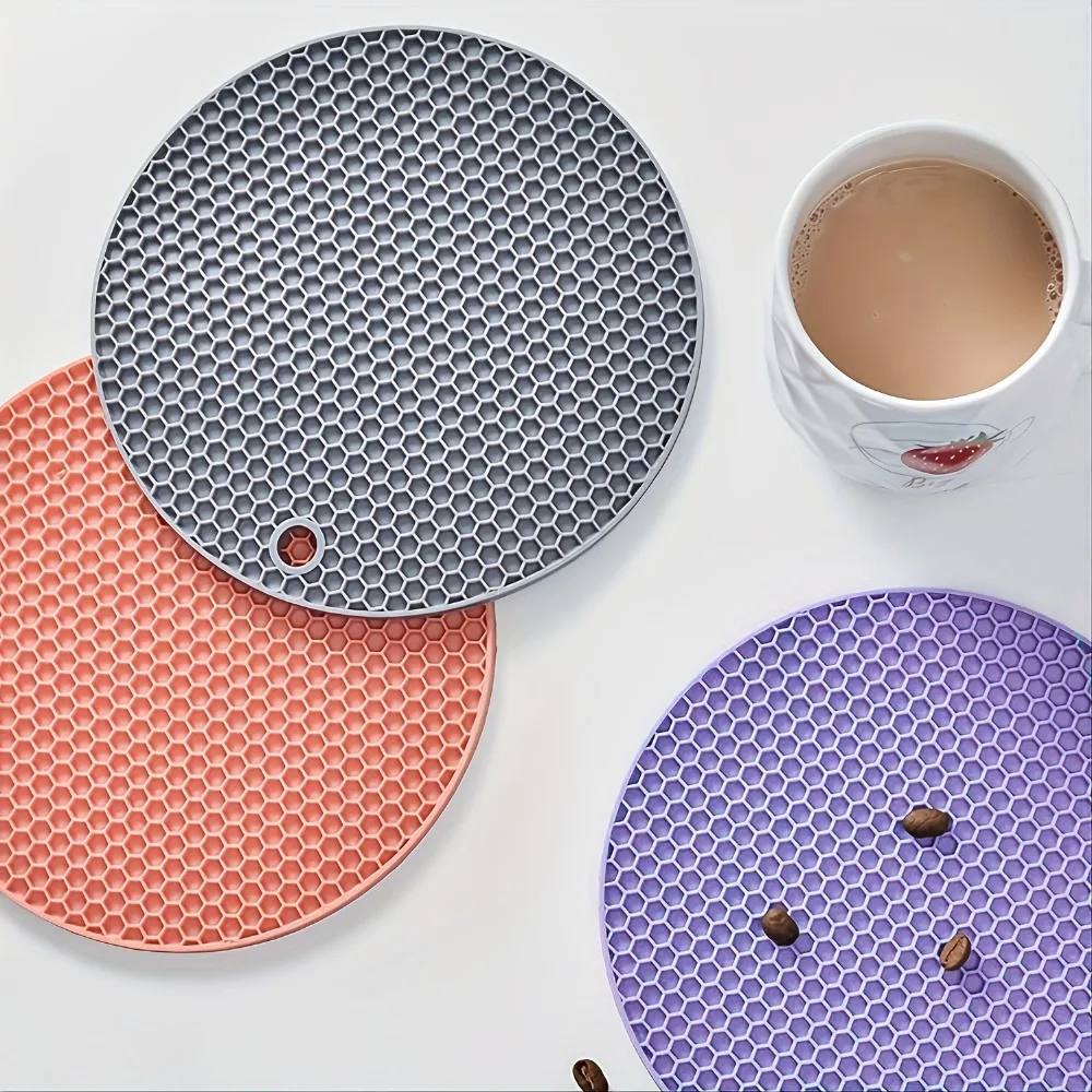 Round Thermal Insulation Silicone Pad Kitchen Household Use Anti Slip Anti Scald Thickened Honeycomb Cup Pot Holder Table Mat