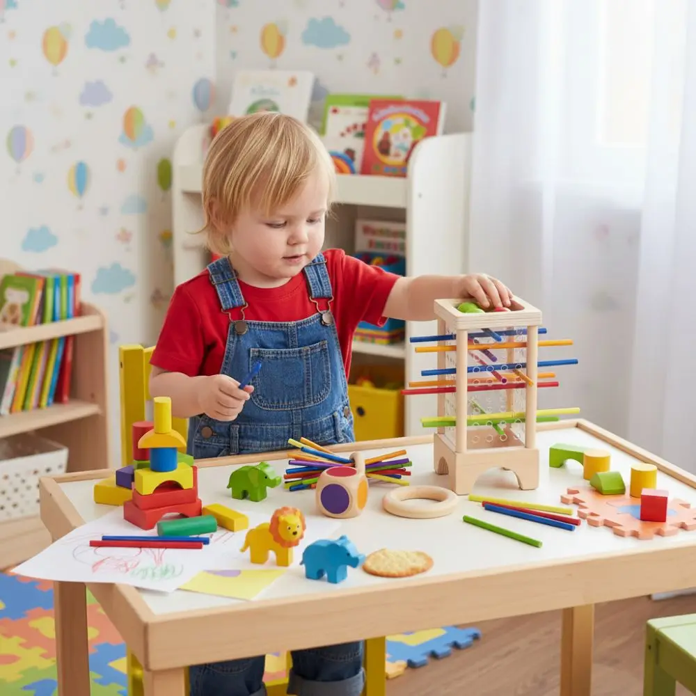 4-Sided Wooden Stick Board Game Colorful Sticks Fine Motor Skills Montessori Ball Dropping Game Classic Educational