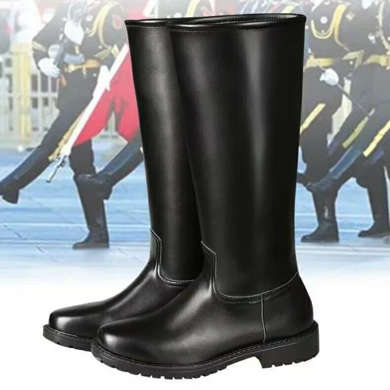 Botas de equitação alta longa bota guarda de honra botas de couro unisex estilo britânico com estofamento de algodão equipamento para cavaleiro