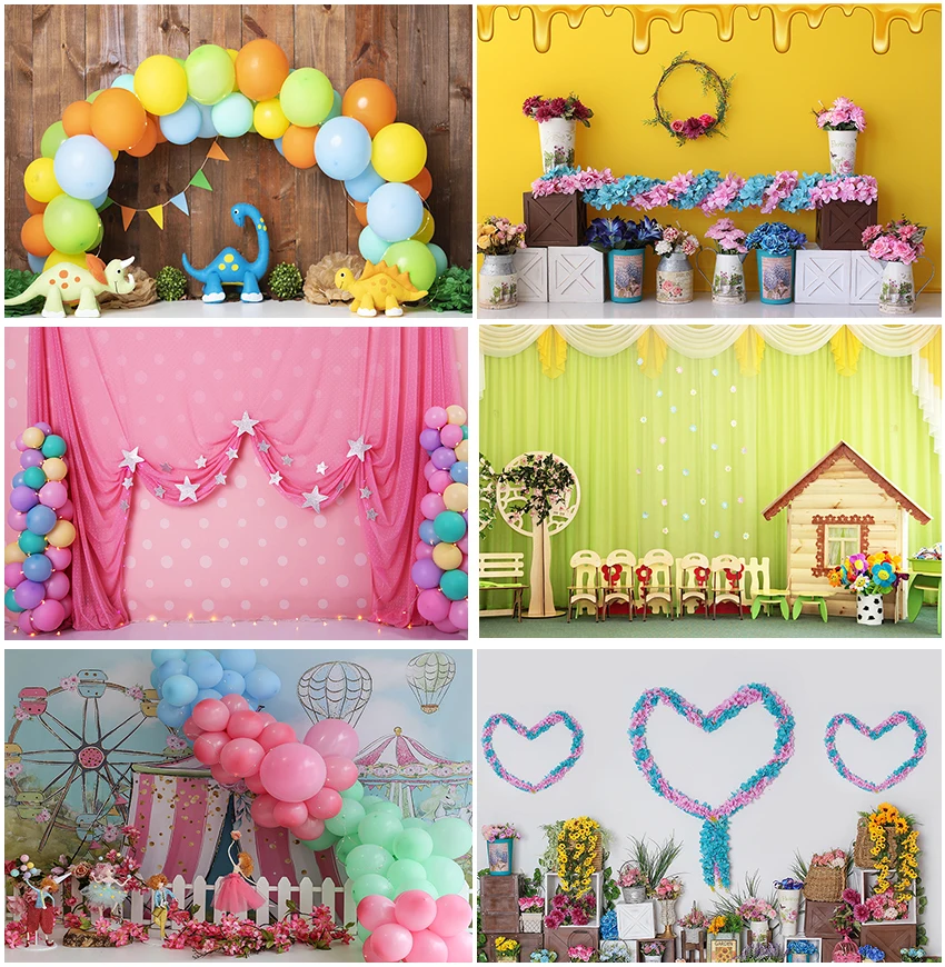 

Baby Shower First Birthday Decor Backdrops Balloons Color Floral Interior Cake Smash Children Portrait Photo Shoot Backgrounds