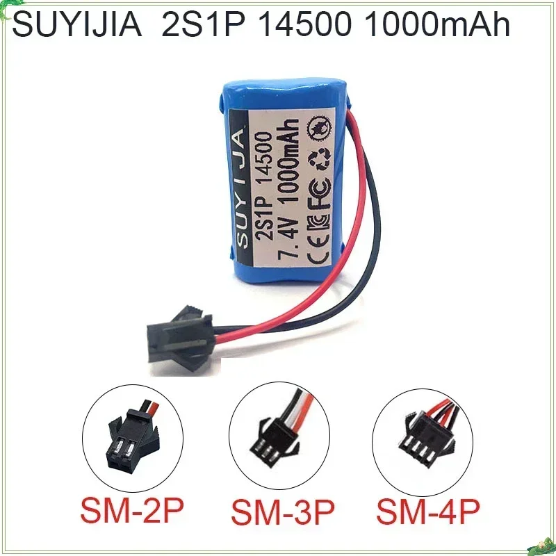 7.4V 14500 Battery 1000mAh Lithium-ion with SM4P 2P 4P Plug for Electric Toys Water Bullet Gun RC Toys Cars Spare Accessories