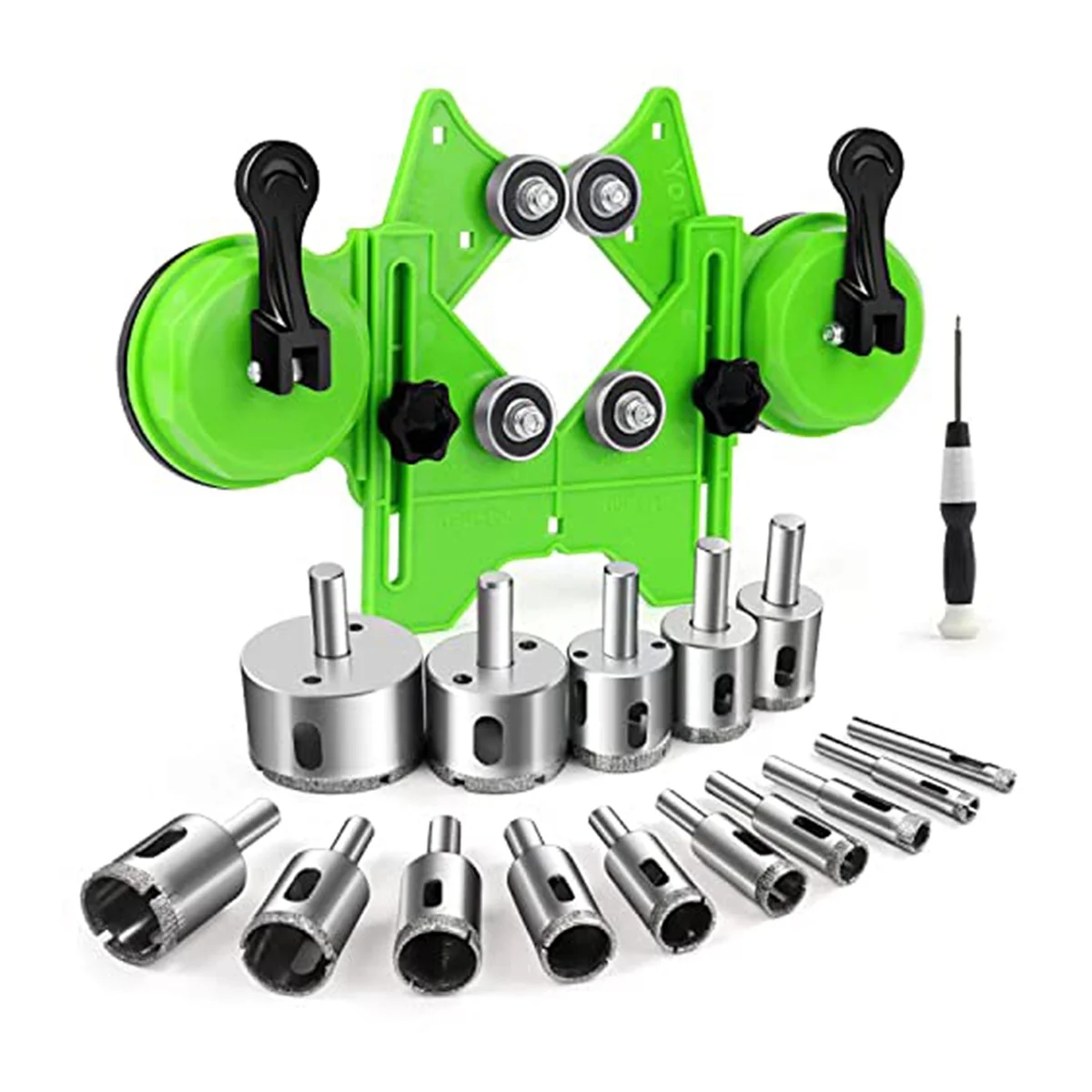 

ABNC-Diamond Hole Saw Kit 17PCS Drill Bits Sets with Double Suction Cups Guide Jig Fixture From 4mm-83mm Hollow Drill Set