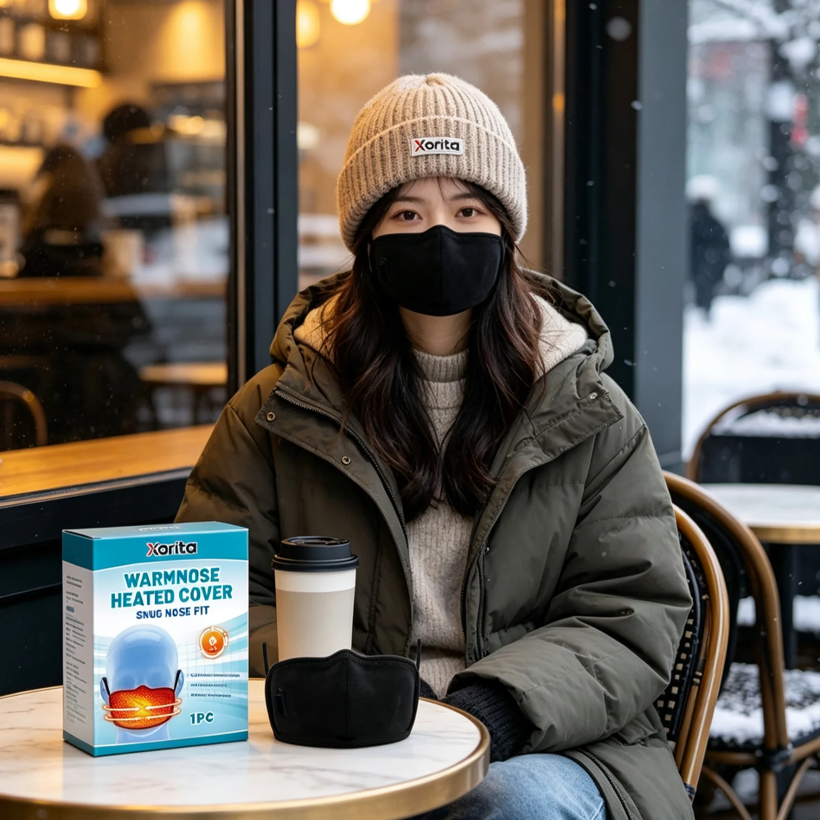 Xorita Warm Nose Mask Adjustable Temperature Resist Cold Fits Facial Contour Soft Skin‑friendly Portable Heating Face Protector