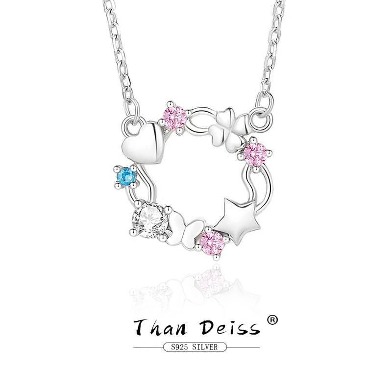 

Original New Love Fairy Simplicity S925 Sterling Silver Butterfly Star Garland Necklace Colorful Delicate Gift For Girlfriend