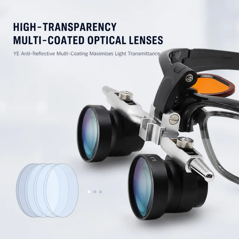 3.5X Dental Surgical Loupes with Built-in Detachable Glasses Frame 5W Adjustable Optical Headlight 300-500mm Working Distance