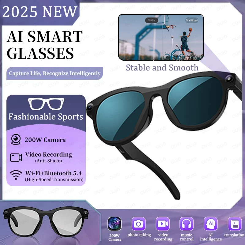 

Модные умные очки Al, перевод в реальном времени, распознавание изображения Al, HD-камера 200 Вт, фото-видео, голосовой помощник, умные очки