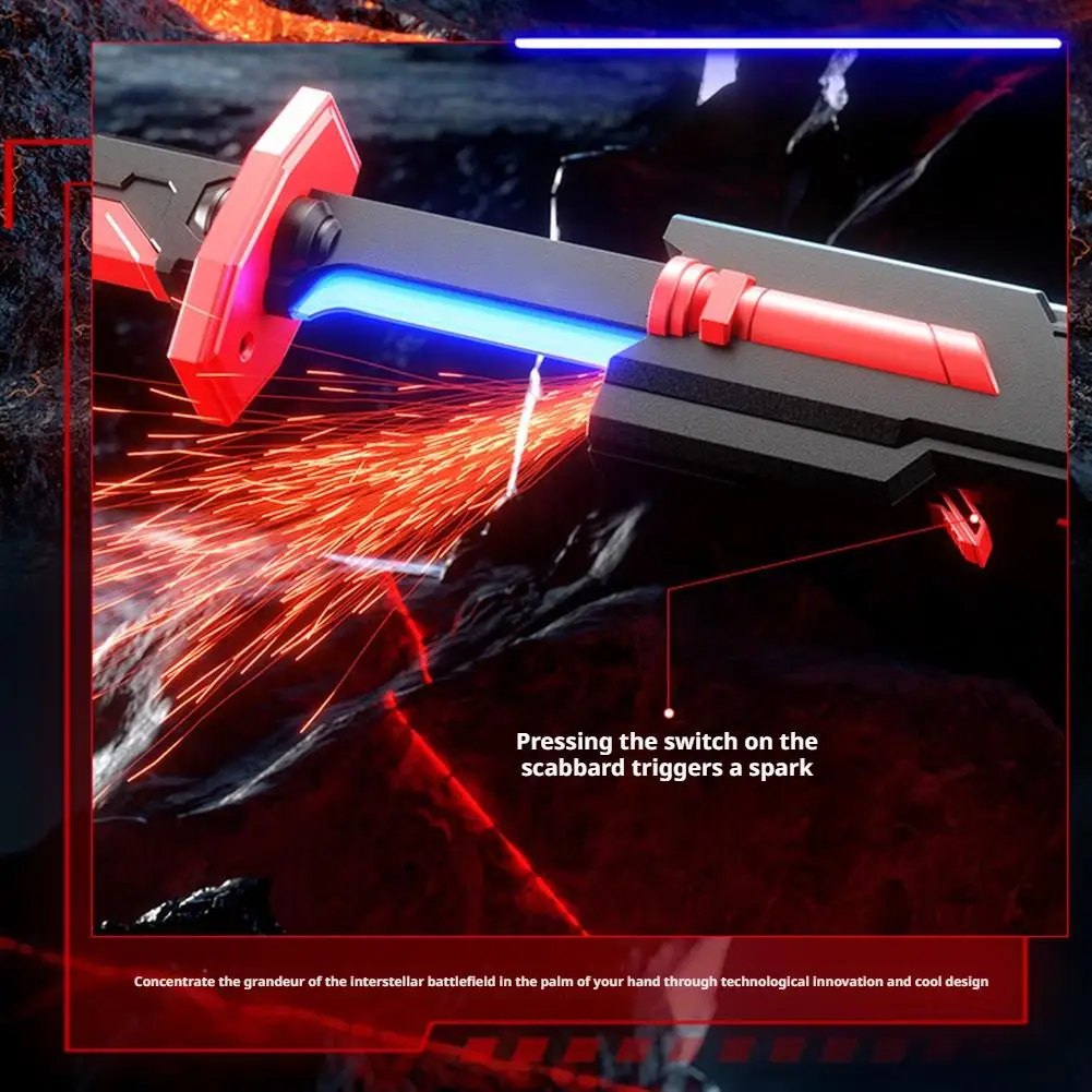Espada de faísca fluida de 7 cores, espada de 17,32 polegadas com efeitos sonoros, espada led com fumaça para 14 + anos de idade, sabre de luz de brinquedo