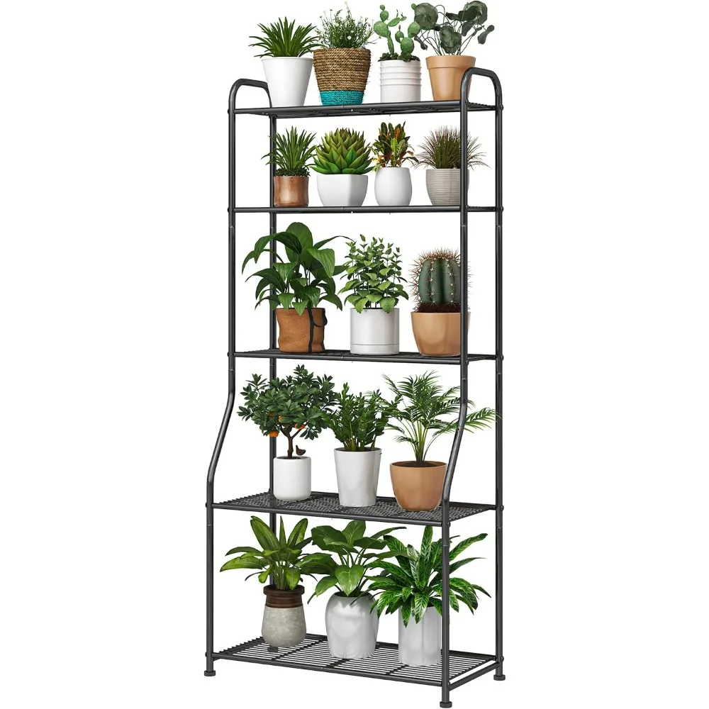 5-Tier Plant Shelf,Waterproof Metal Tall Plant Stand ,Multi-Purpose Flower Bonsai Pots Display Rack,for Bathroom Balcony ,Black