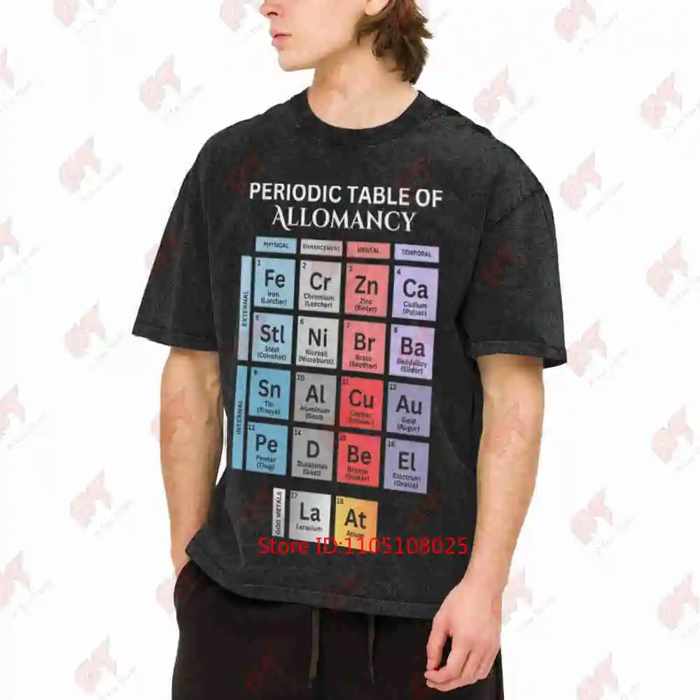 Periodic Table Of Allomancy Mistborn Cosmere External Internal Metals Vintage Washed Tee Pure Cotton T-Shirt
