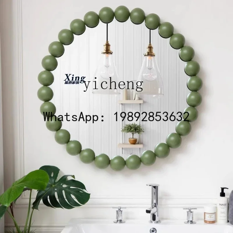 French retro bathroom mirror wall-mounted bathroom round medieval dressing mirror American bedroom wall-mounted makeup mirror