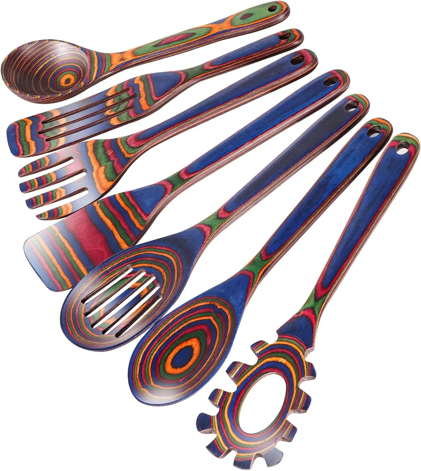 

7-Piece Pakkawood Kitchen Utensil Set – Hard & Safe for Non-Stick Cookware, Elegant Design