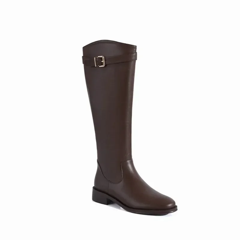 Ladies Knight Boots Classic Warm Boots Side Zipper Round-toe Thick Heel Slim Knee Boots Autumn Winter Women Botas