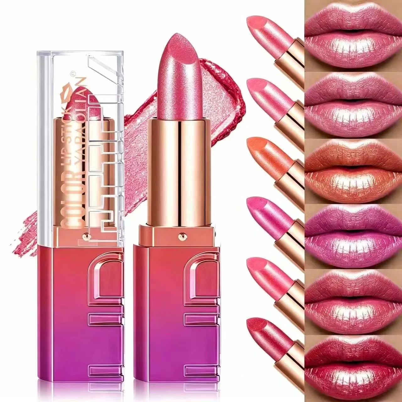 YABAOLIAN Tricolor Optional Mermaid Ji Broken Diamond Fine Glitter Lipstick Moisturizing Whitening Color Gloss Lipstick