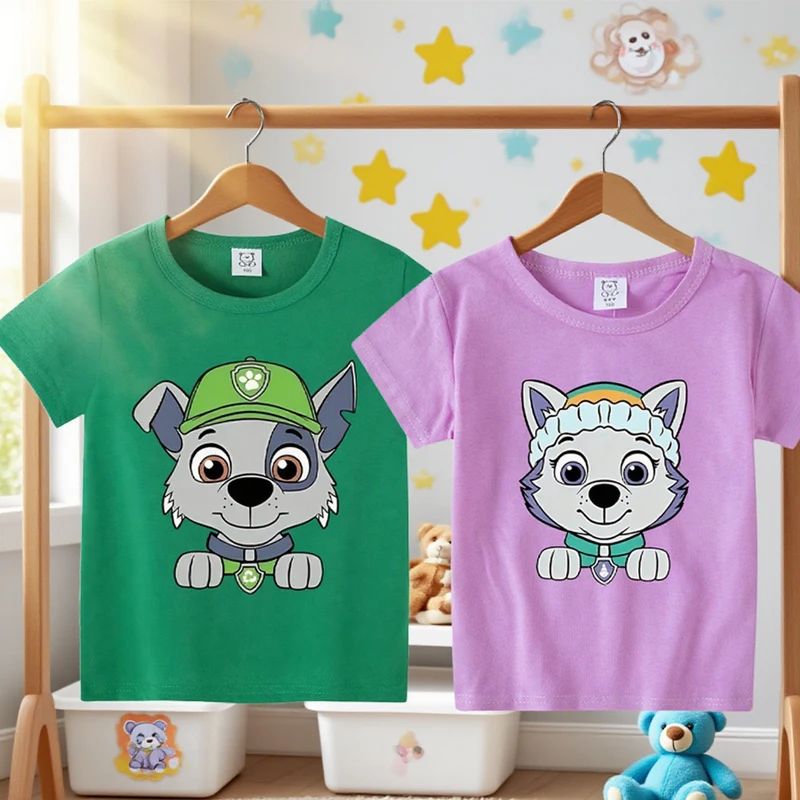 

Paw Patrols girls 2025 Cotton T Shirt Chase Marshall Boy Clothes Skye Everest kid Tees Shirt Anime Cartoon Summer Tees Tops gift