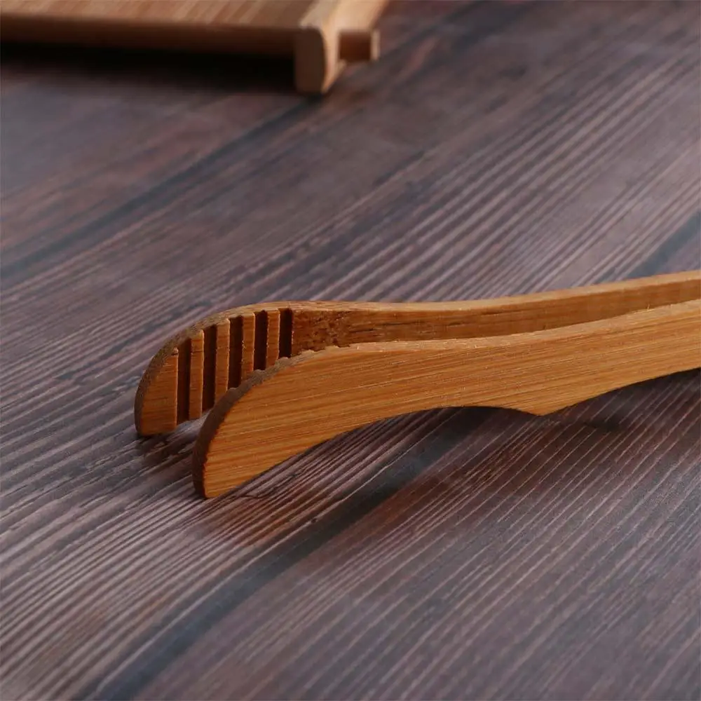 Wooden Tea Tweezer Bacon Tea Clip Tongs Bamboo Salad Food Toast Bend Clip Straight Clips Kitchen Accessories Teaware