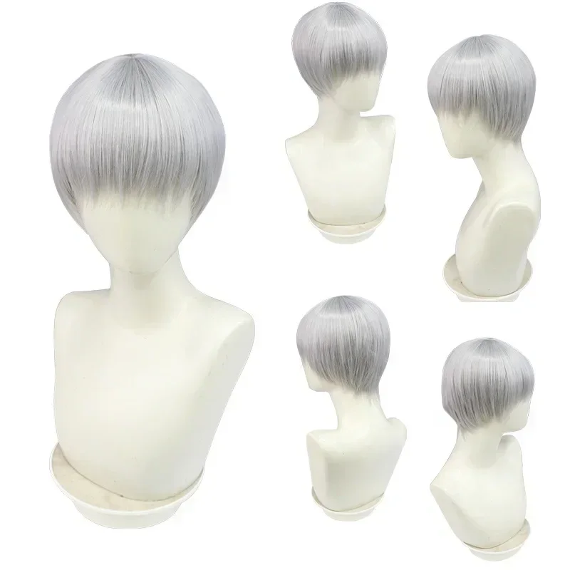 NieR: AutomMi2B 9S Anime Cos Synthetic Short Straight Wig, Cosplay Wig, Silver Gray, YoRHa No.9, Model SY^0!