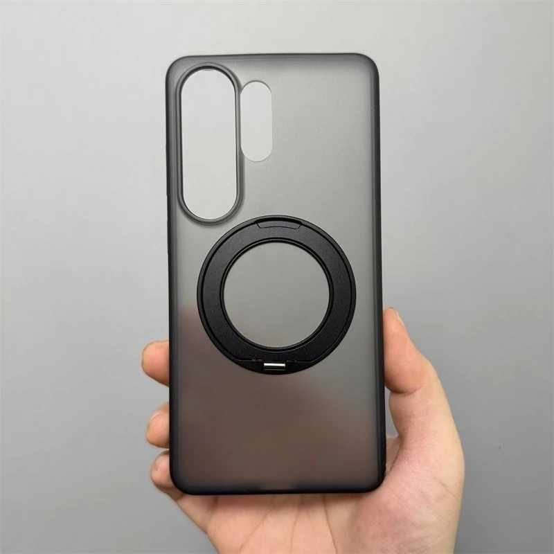 Case For Samsung Galaxy S26 Plus Ultra Magnetic Rotating Stand Skin-Friendly Silicone Frame Frosted Acrylic Cover Bumper Funda