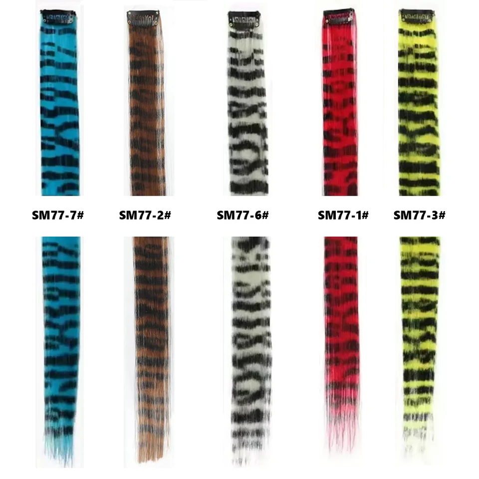 Extensiones de cabello con clip de rayas de colores, sintéticas con reflejos, 18 pulgadas, postizos lisos para uso diario y fiestas 3