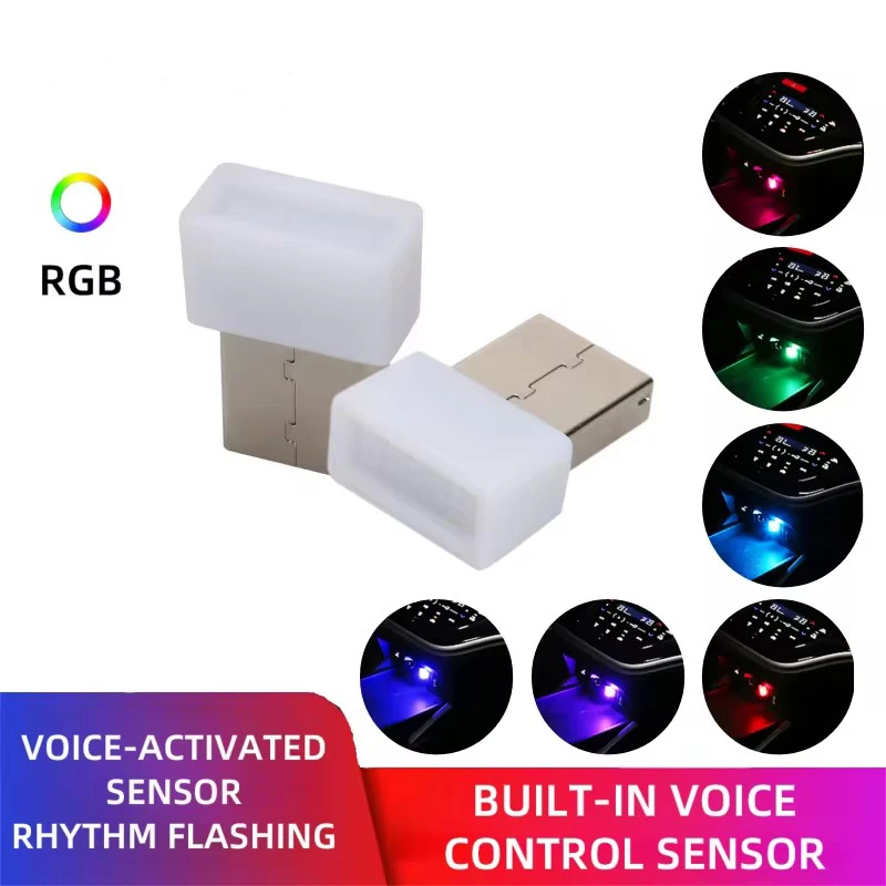 1/2pcs Mini USB LED voice-controll Car Light Auto RGB Interior Atmosphere Light PC Auto Colorful Decorative Lamp Car Accessory