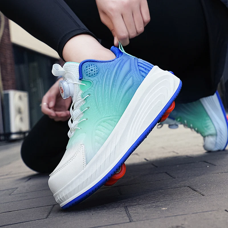 Boys Girls Roller Shoes Casual Fashion With 4 Wheels Flashing Youth Deformation LED Lights Semi Professional Parkour Skate Shoes view 4