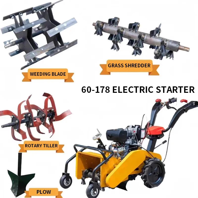 New Four-Wheel Drive Diesel Crushed Grass Returning Machine Multi-Purpose Tiller Self-Propelled Weeding Machine