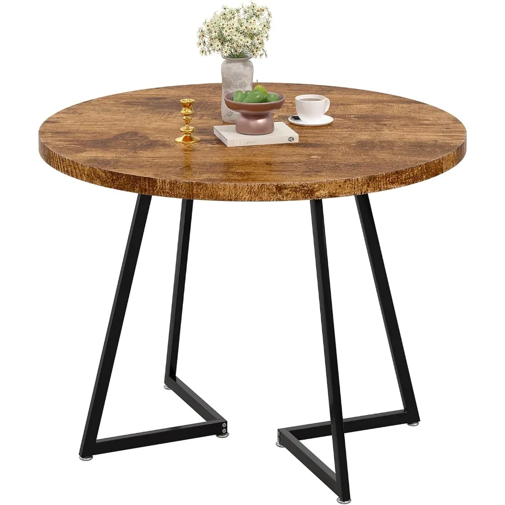 

35" Round Dining Table for 4, Wood-Grain Tabletop & Heavy-Duty Steel Frame, for Kitchen, Living Room, Easy Assembly, Antique Br