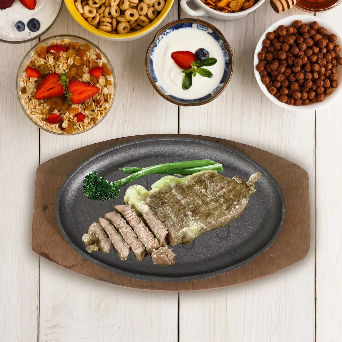 

Non-Stick Iron Frying Pan Steak Grill Pan Lightweight Even Heat Portable Cooking Plate Roasting Frying Plate