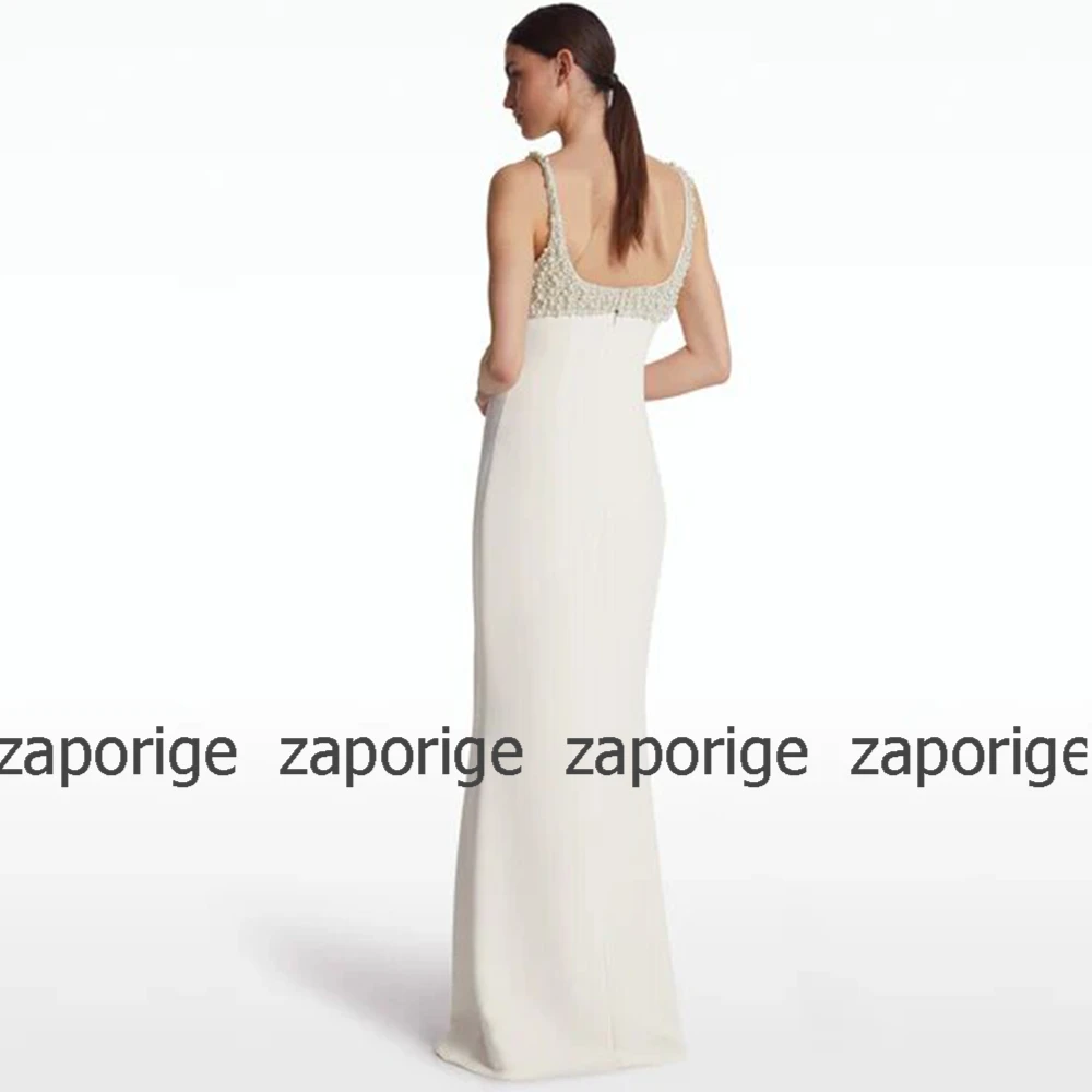 Elegant Party Dresses Woman Lvory Jersey Pearl Bespoke Occasion Gown Straight Square Neck Long Dresses 2024