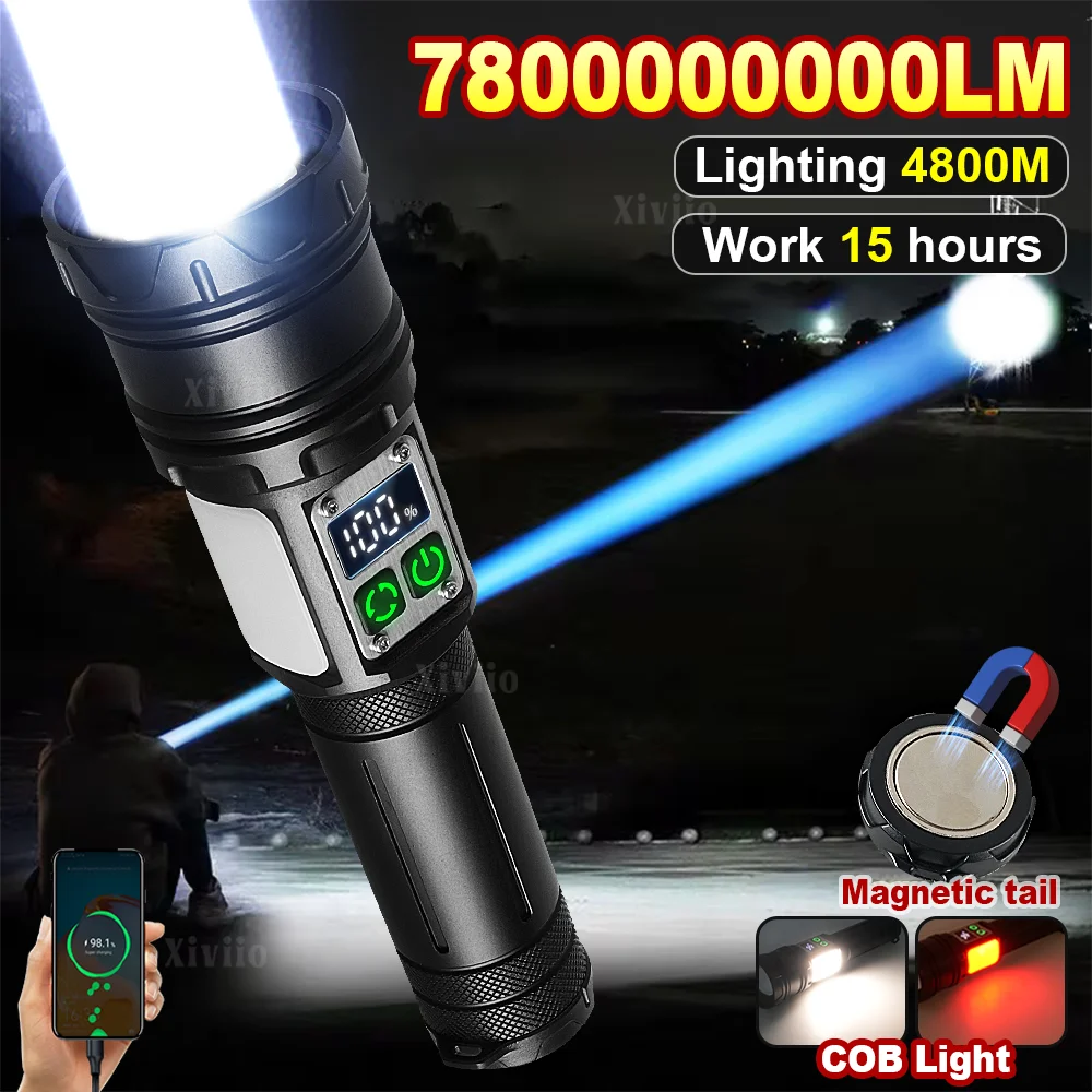 

Ультрамощный портативный фонарь 7800000LM, суперяркий, с дальностью действия 4800 м, тактический, перезаряжаемый, для спасательных работ и рыбалки，фонарь аккумуляторный，фонарик мощный，фонарик аккумуляторный мощный ﻿