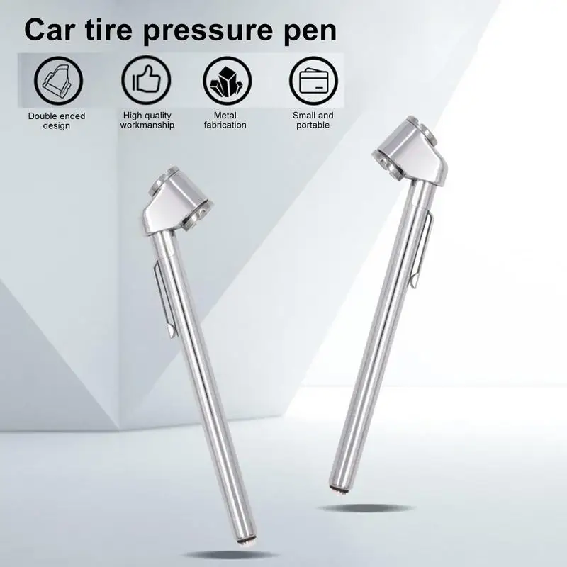 Air Gauge Tire Pressure Heavy Duty Double-Head Bike Tire Gauge Pen Clip Design Scale And Tread Gauge Tool With 360 Rotatable