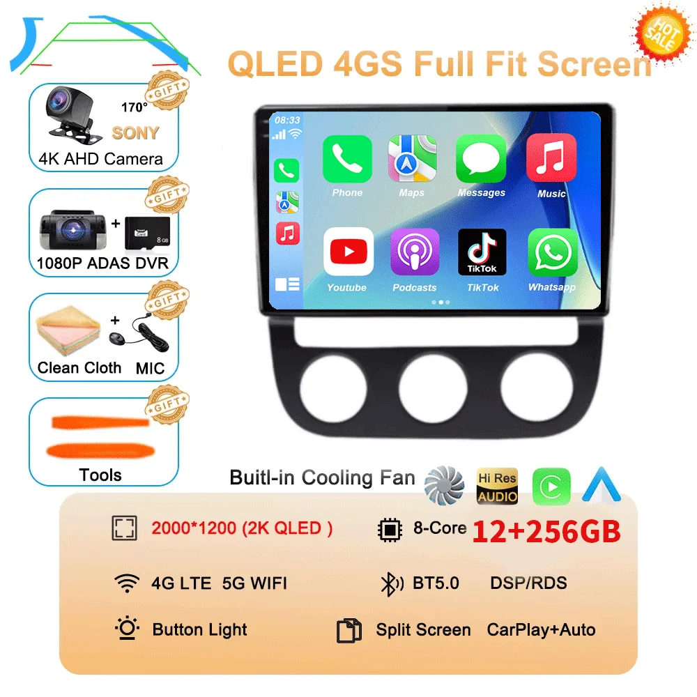 Android 16 Carplay Auto voor Volkswagen Jetta 5 2005 2006 2007 2008 2009 2010 autoradio GPS multimediaspeler 4G head unit stereo