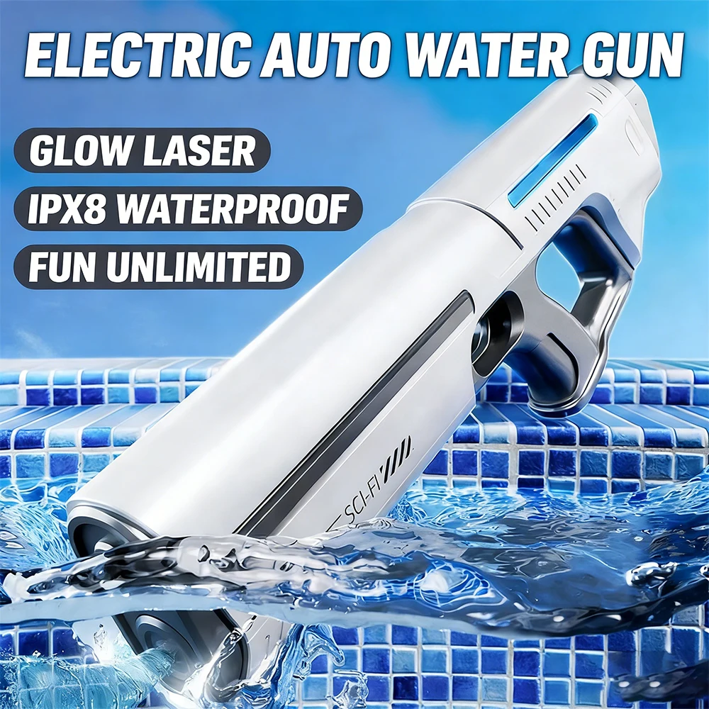 Elektrische Wasserpistole für Kinder und Erwachsene Automatische Manuelle Spritzpistolen mit LED-Licht Automatische Wasseraufnahme Sommer-Outdoor-Spielzeug