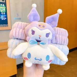 Sanrio Kawaii 플러시 헤드 밴드 시나모롤 내 멜로디 쿠로미 푸린 메이크업 세탁 헤어 링 헤어 액세서리 밴드웨어 선물 12 최고의 판매 쿠 로미 귀 - №4