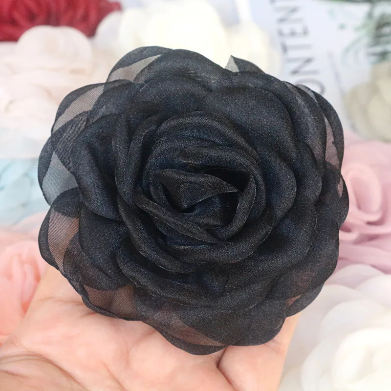 10 teile/los 8cm handgemachte 3d Organza Chiffon Stoff künstliche gefälschte Rose Blume Hochzeits kleid Hüte Stirnband Brosche DIY Wohnkultur – Detail 9