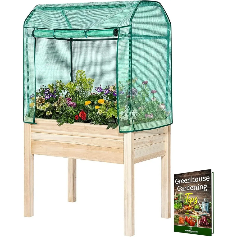 

Elevated Wood Gardening Bed with Green House Cover - 36L x24W x 66H - Backyard Expressions