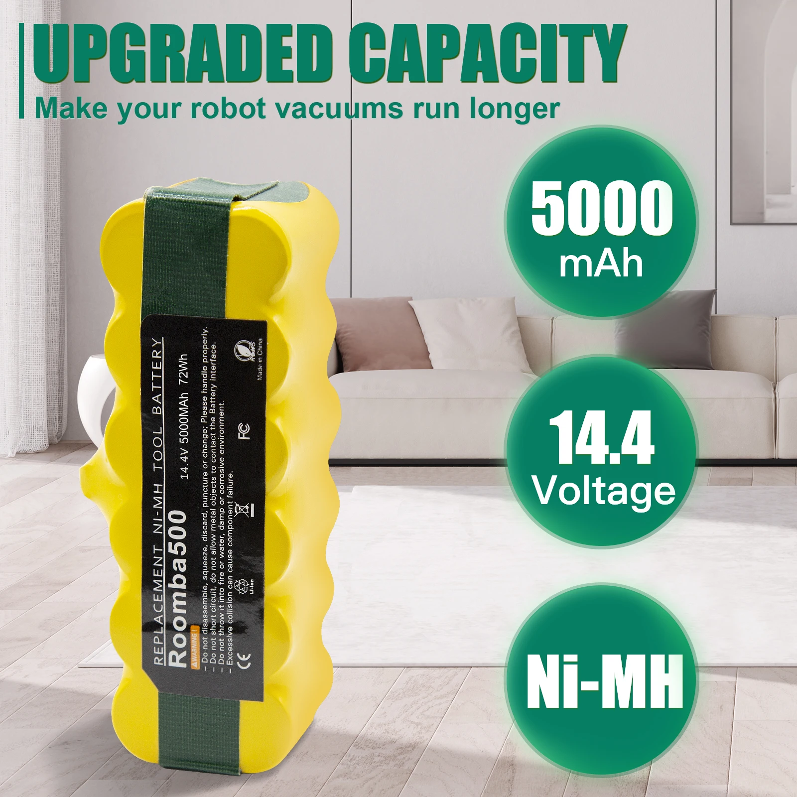 14.4V 5000mAh Ni-MH Battery for iRobot Roomba 500 510 530 550 560 600 760 610 770 620 630 570 580 550 540 800 scooba