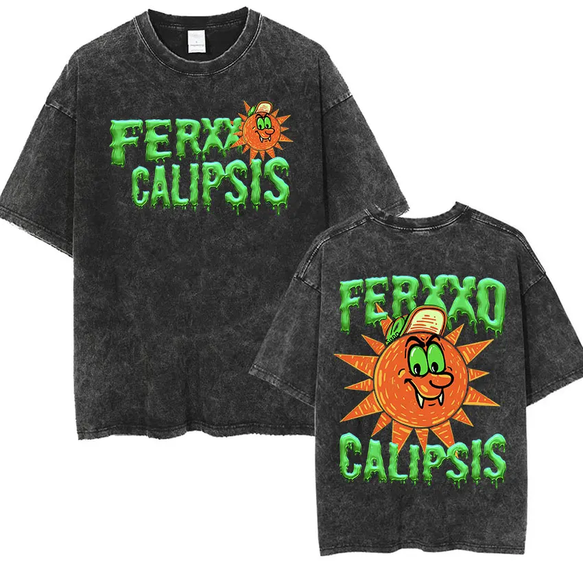 Feid Ferxxo Ferxxocalipsis Tour 2024 New T Shirts Men Vintage Washed Short Sleeve T-Shirt Unisex Hip Hop Oversized Tees Clothing