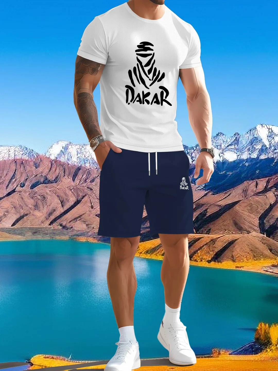 

Men's fashionable casual printed short-sleeved T-shirt set, a summer trendy style